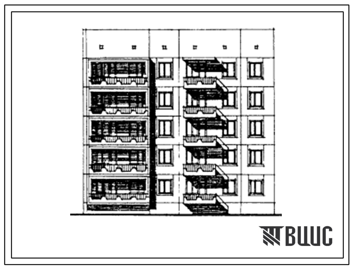 Типовой проект 135-0371с.13.88 Блок-секция торцевая (левая) пятиэтажная 15-квартирная 1-3-4. Для строительства в Кабардино-Балкарской АССР.