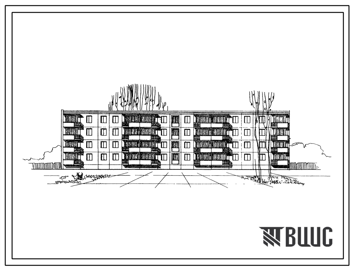 Типовой проект 111-203-6с Четырехэтажный трехсекционный жилой дом на 32 квартиры (однокомнатных 1Б-8; двухкомнатных 2Б-8; трехкомнатных 3Б-12; четырехкомнатных 4Б-4). Для строительства в 4Б и 4В климатических подрайонах Азербайджанской ССР, сейсмичностью