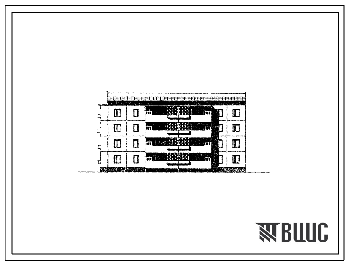 Типовой проект 76-079сп/1.2 Блок-секция четырехэтажная 20-квартирная торцовая левая 1Б.1Б.2Б.-2Б.3Б. (с шагами поперечных стен 3,0 и 3,6 м).