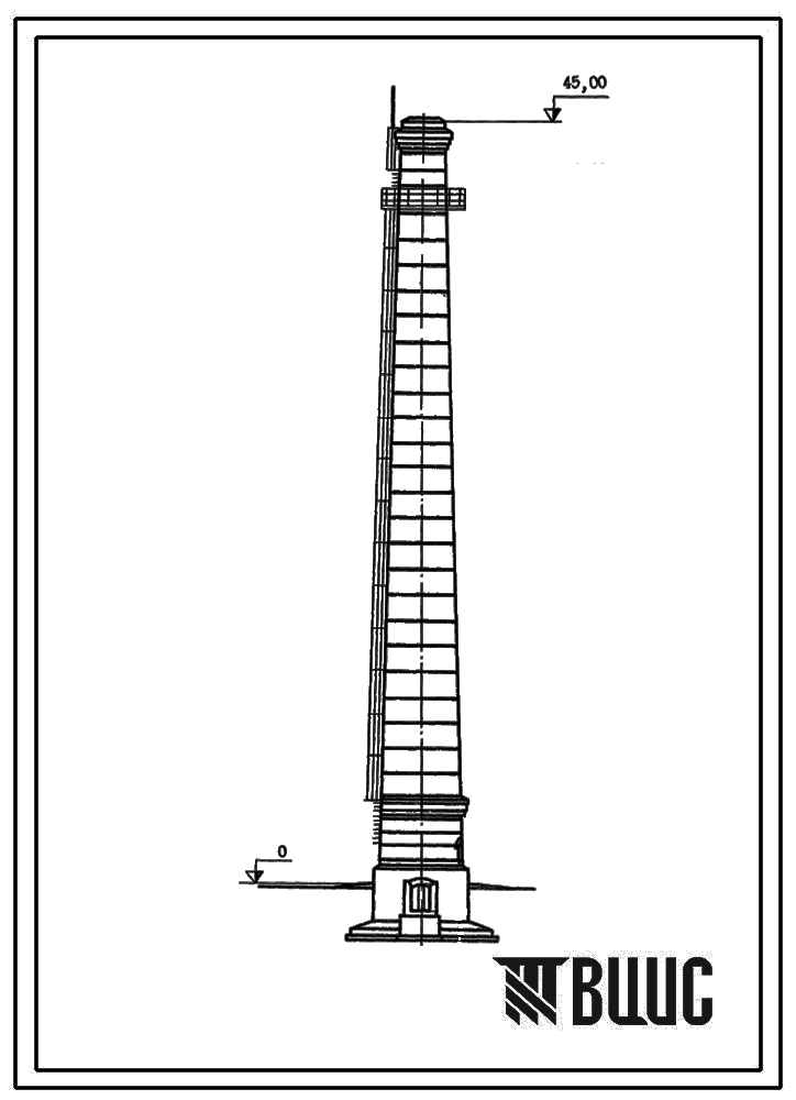 Типовой проект 907-2-115 Труба дымовая кирпичная для котельных установок Н=45,0 м; Д0=1,5 м. С подземным примыканием газоходов