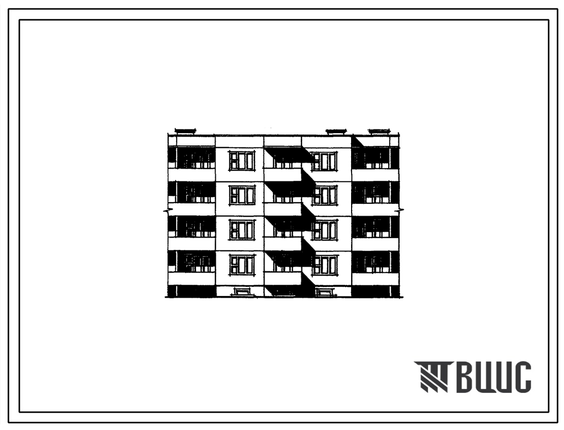 Типовой проект 210-027 Четырехэтажная блок-секция рядовая на 12 квартир (двухкомнатных 2Б-12). Для строительства во 2В климатическом подрайоне Белорусской ССР