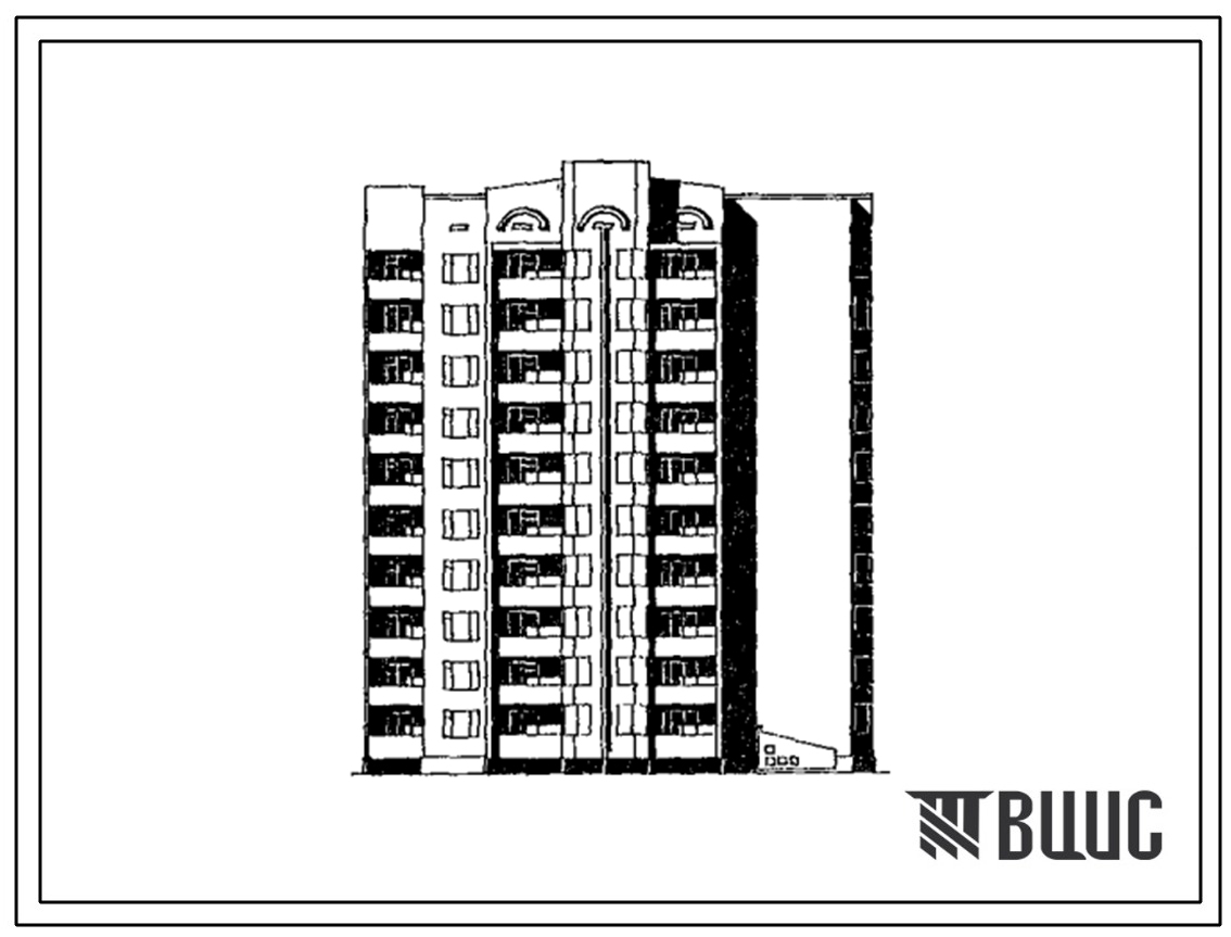 Типовой проект 236-08.13.90 Блок-секция торцевая правая 10-этажная 50-квартирная 1.1.2.3.3 для строительства в центральных районах УССР