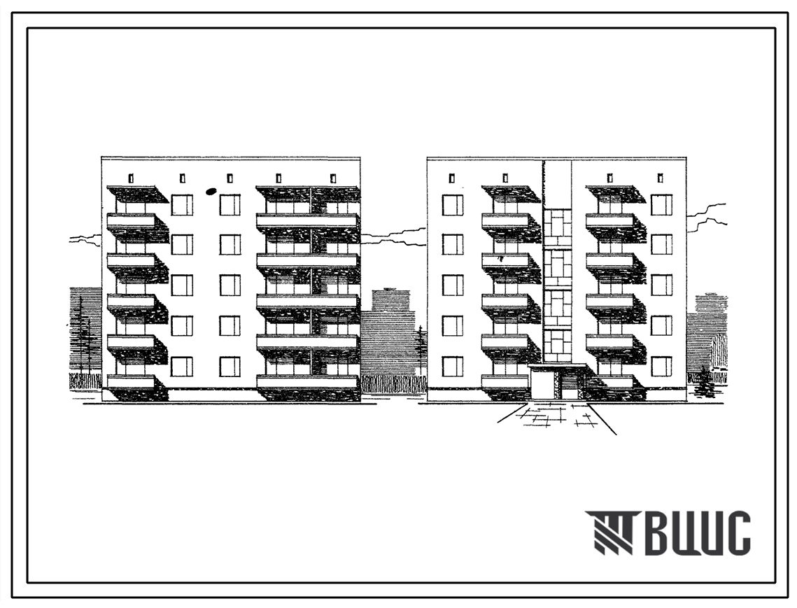 Типовой проект 87-015 Блок-секция 5-этажного дома рядовая правая на 15 2-комнатных квартир для строительства в 2 и 3 строительно-климатических зонах.