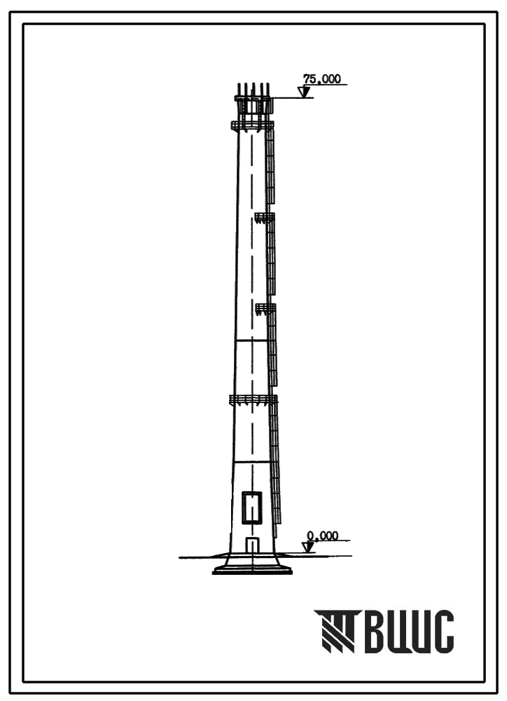 Типовой проект 907-2-177 Труба дымовая железобетонная Н=75 м До=3,6 м с надземными газоходами для котельных (для I-III ветровых районов).