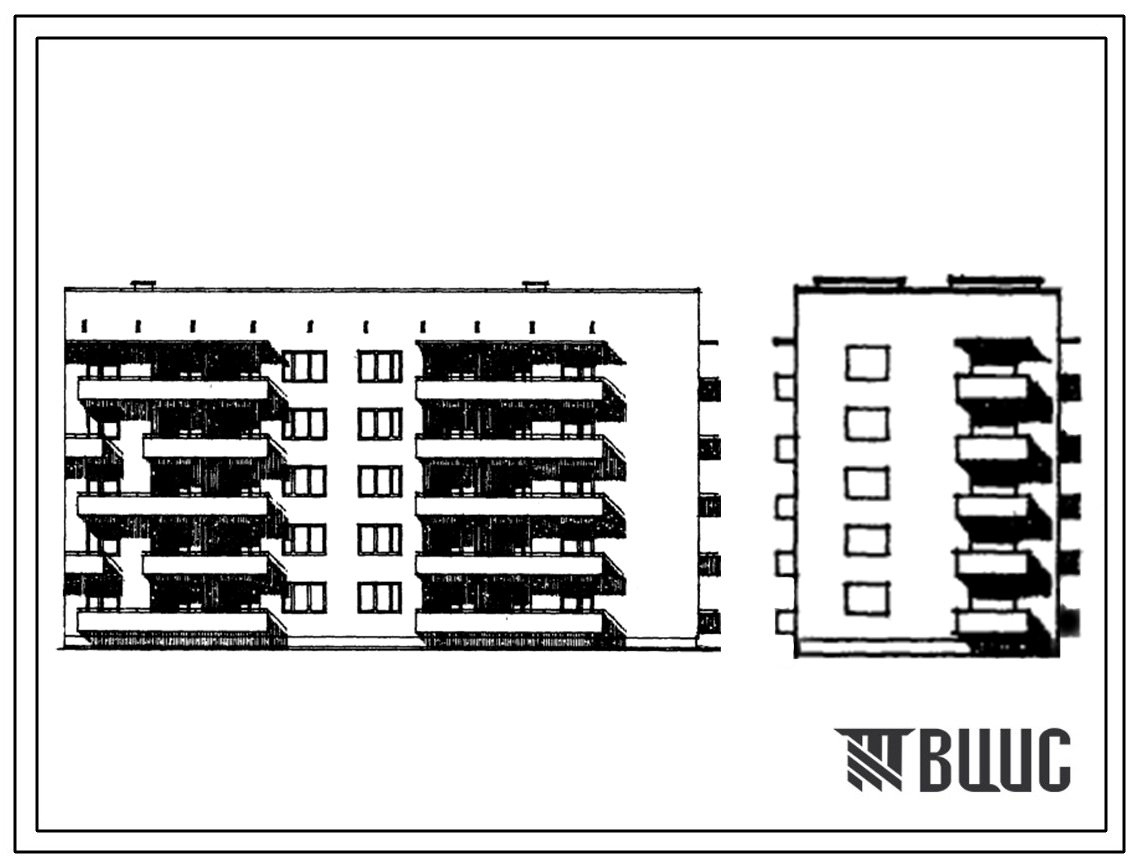 Типовой проект 67-09/78 Пятиэтажная двойная блок-секция на 25 квартир торцовая 1Б.2Б.3Б-2Б.3Б, правая