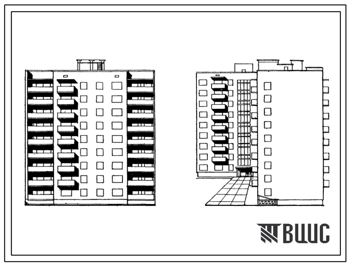 Типовой проект 87-021/75 Девятиэтажная торцовая левая блок-секция на 36 квартир (Т-1Б.2Б.3Б.4Б)