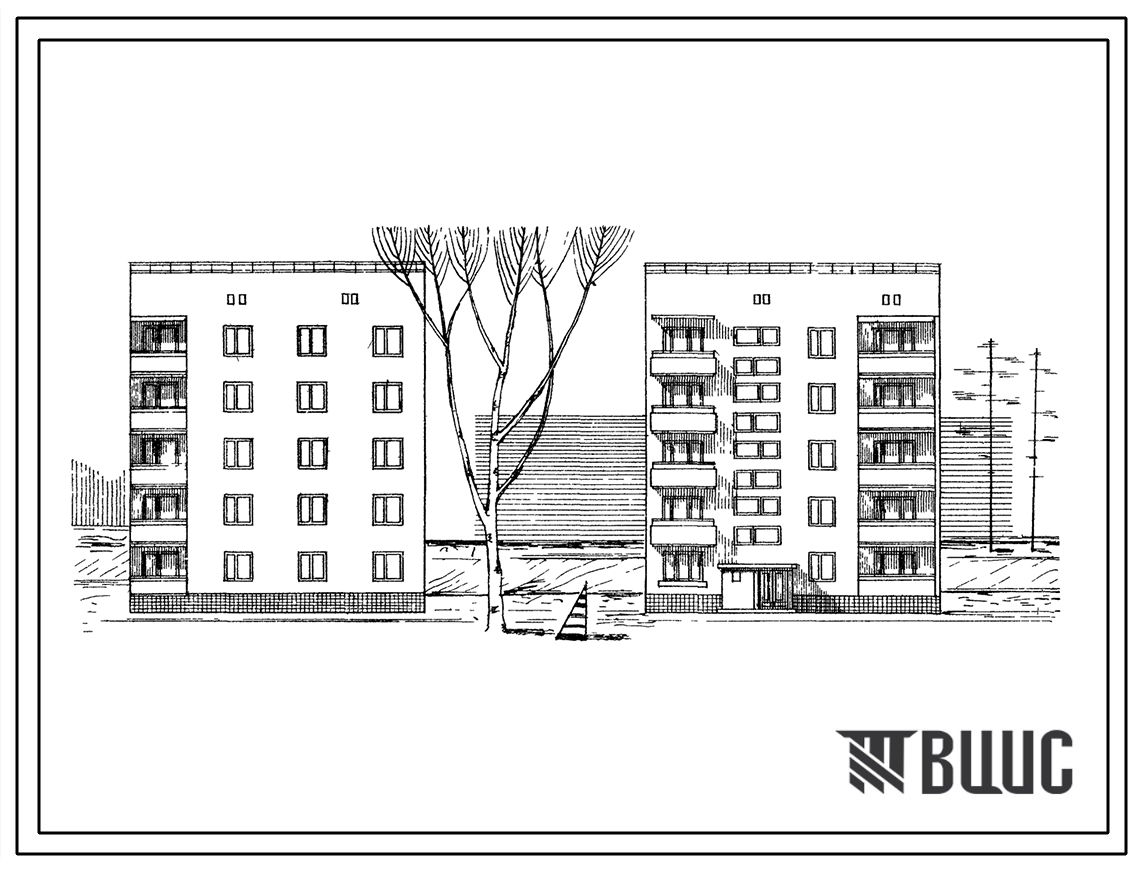 Типовой проект 87-08 Блок-секция 5-этажного дома рядовая левая на 10 квартир для строительства в 3 строительно-климатической зоне.