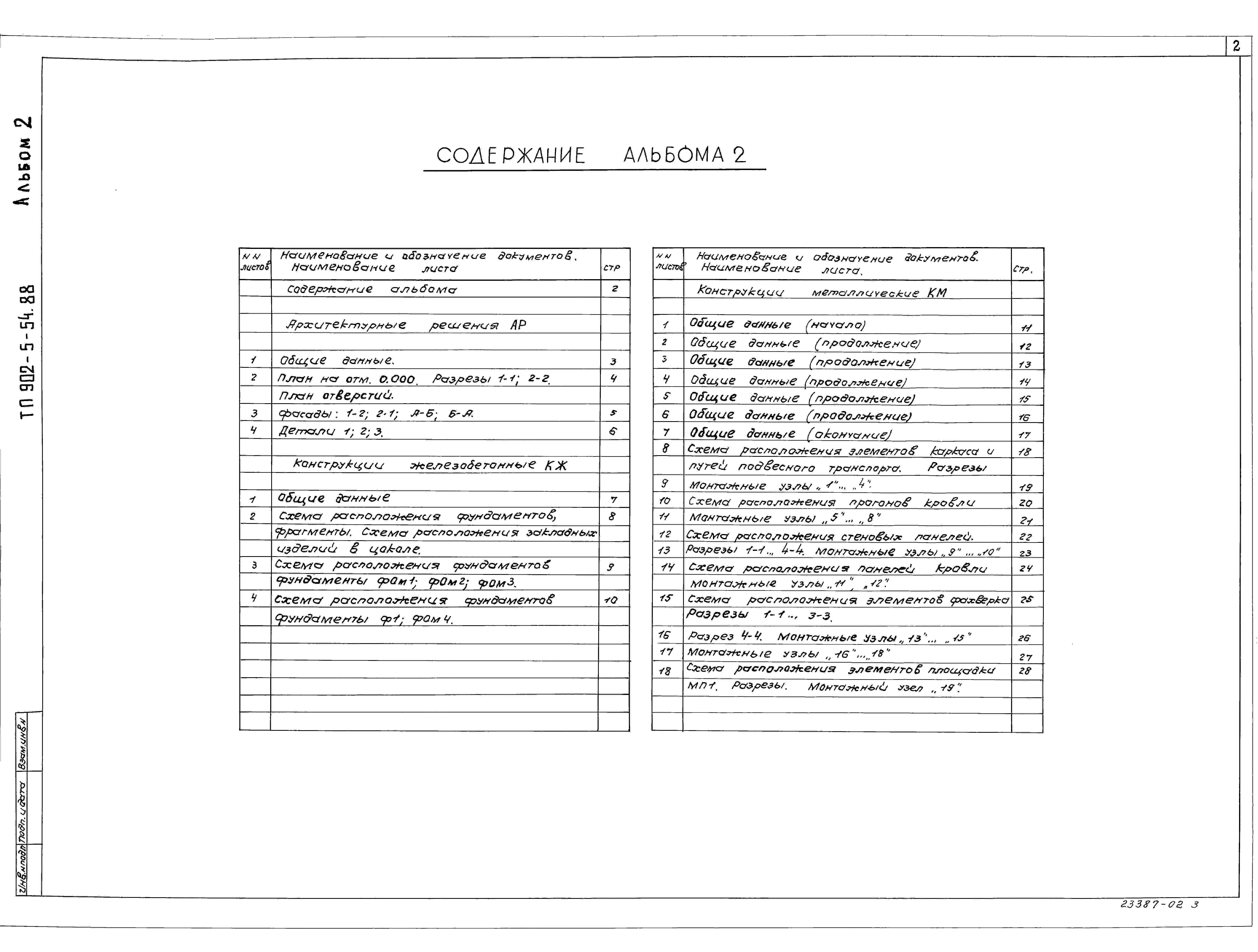 Альбом 2 Архитектурные решения    Конструкции железобетонные    Конструкции металлические    (из ТП 902-5-54.88)    