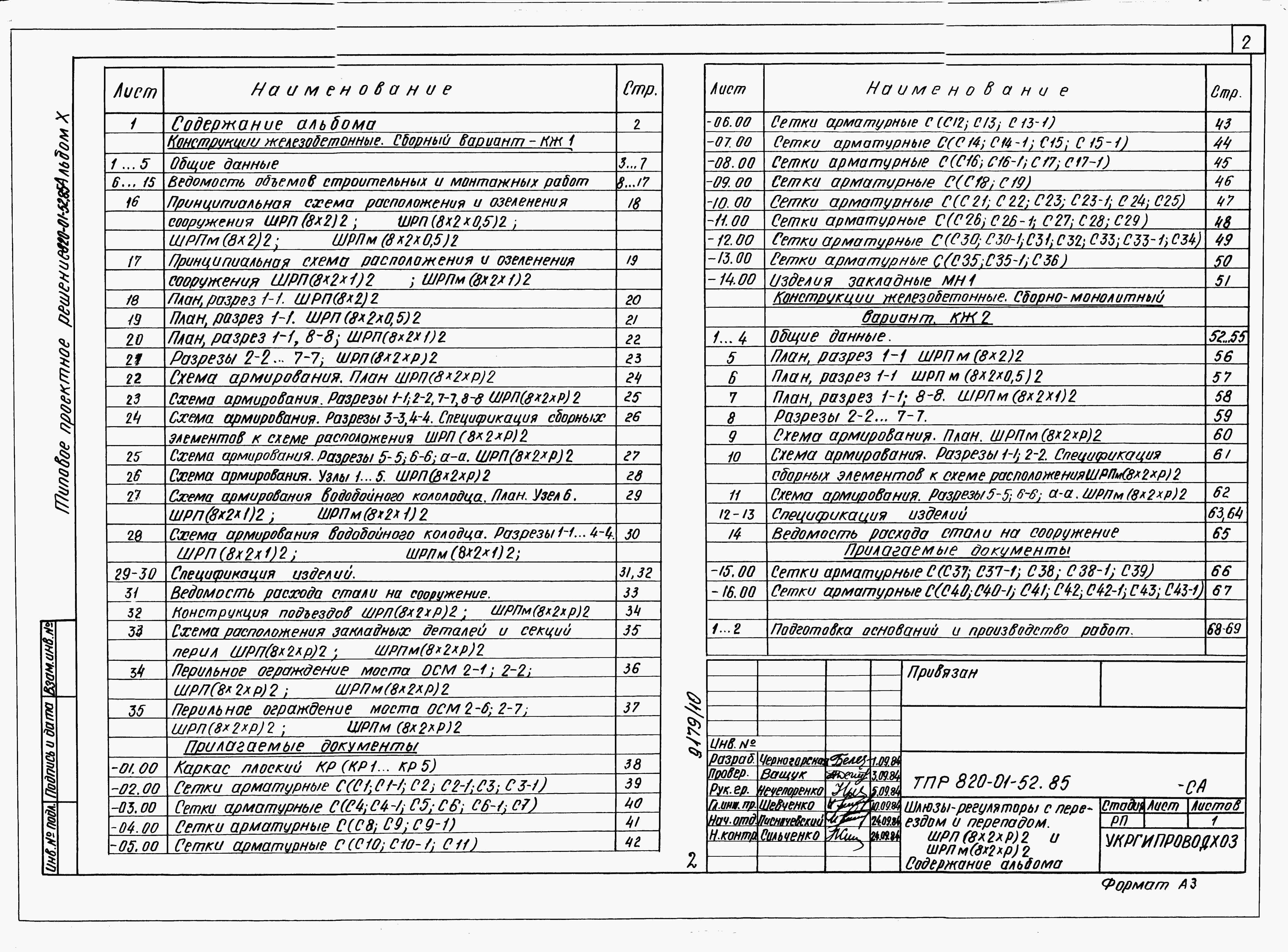Альбом 10  Шлюзы-регуляторы ШРП/5х3хР/2 и ШРПм/5х3хР/2. Конструкции железобетонные.    