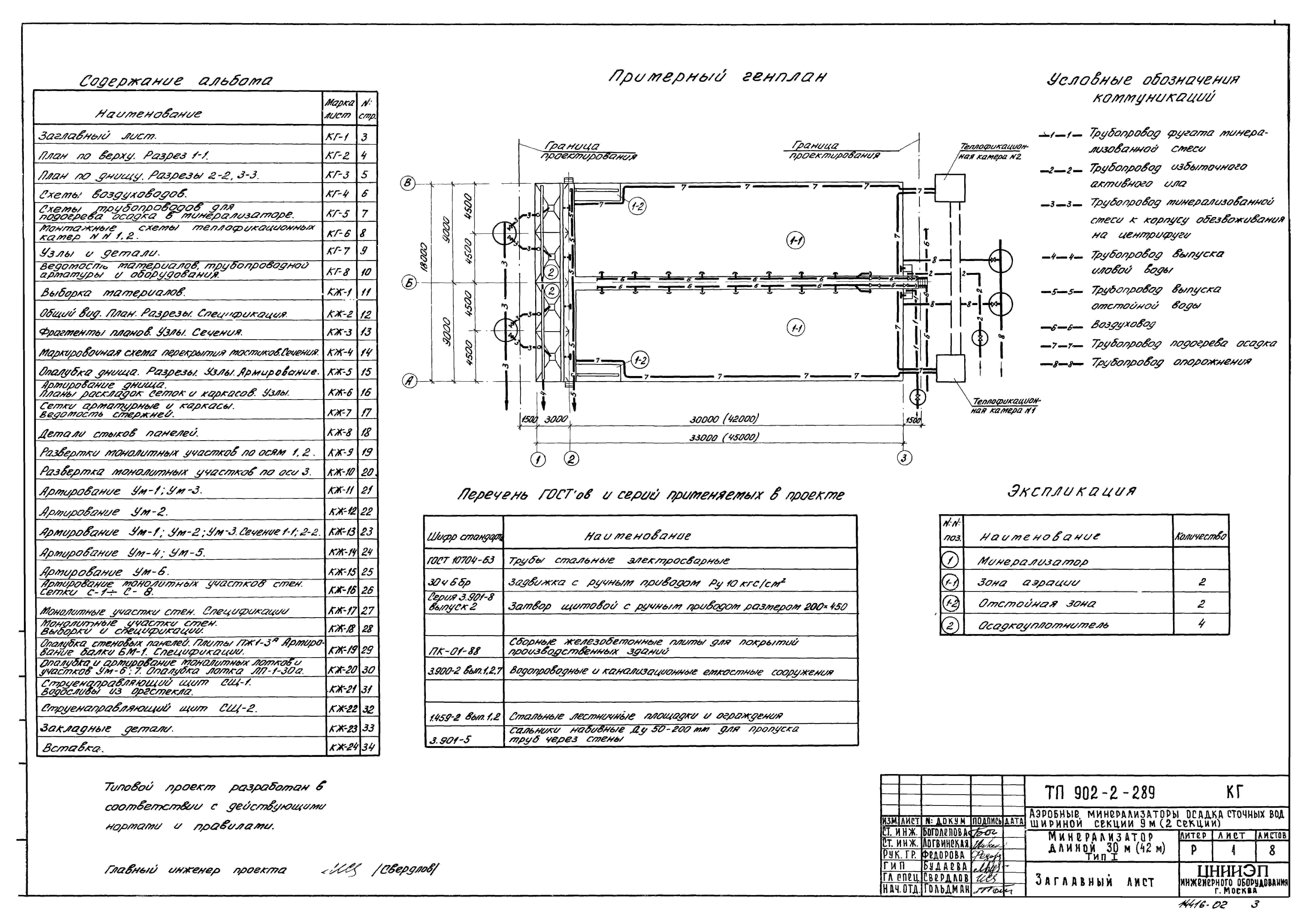 Альбом 2 Аэробные минерализаторы осадка сточных вод длиной секции 30 - 42 м (тип I). Технологическая и строительная части  