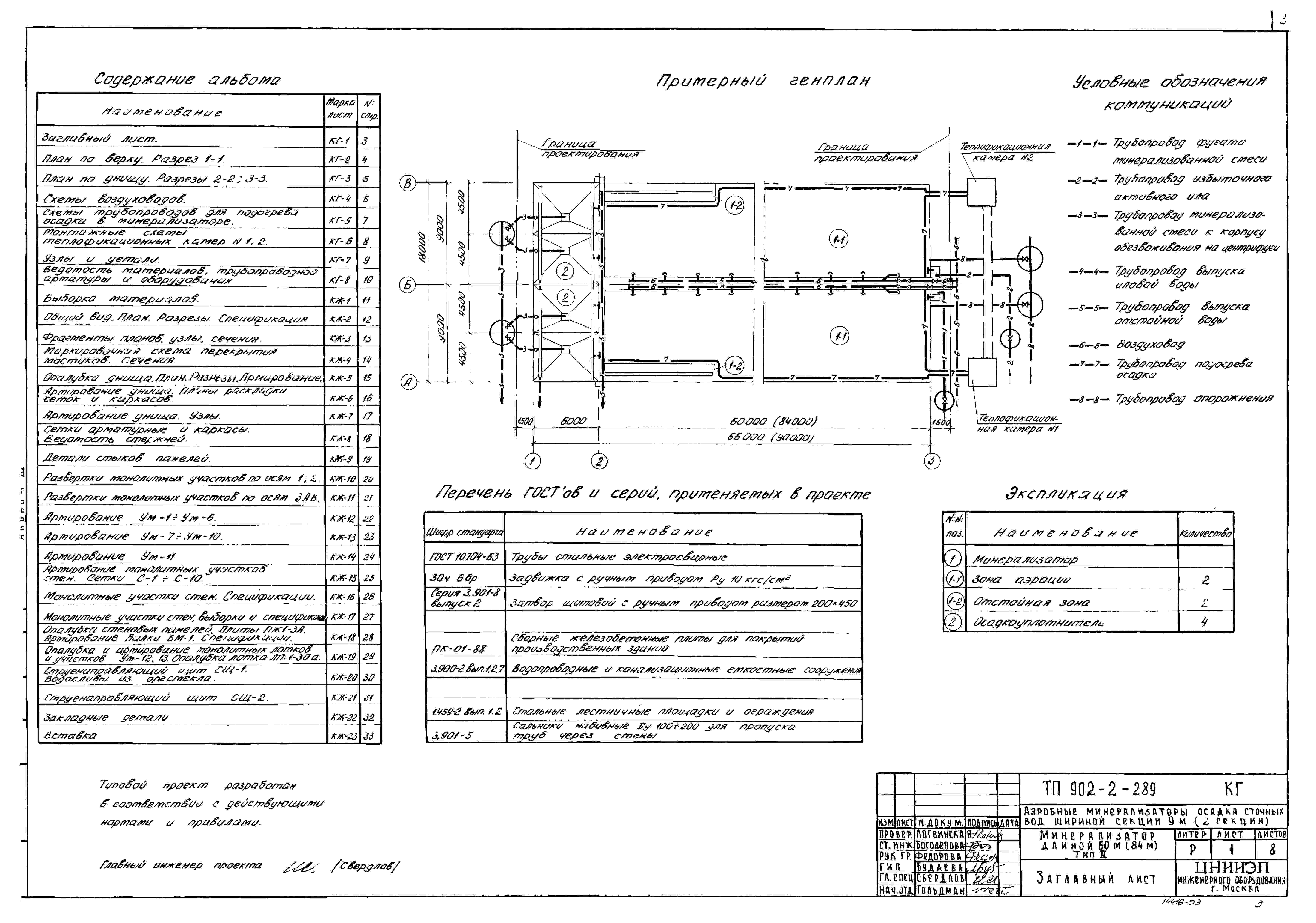 Альбом 3 Аэробные минерализаторы осадка сточных вод длиной секции 60 - 84 м (тип II). Технологическая и строительные части  