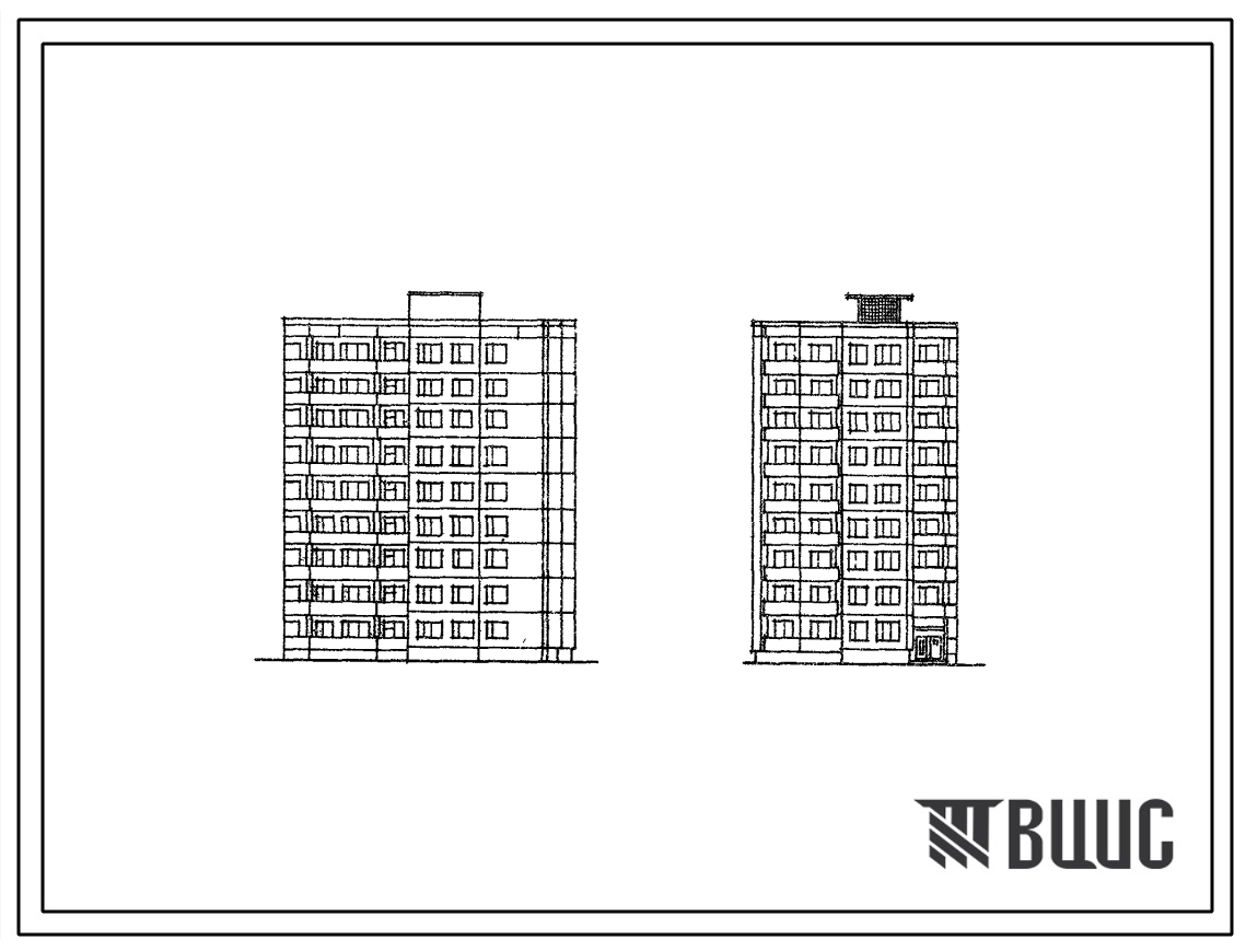 Типовой проект 83-017 Блок-секция правая поворотная под углом 900 на 36 квартир (однокомнатных 1Б-10, двухкомнатных 2Б-9, трехкомнатных 3Б-8, четырехкомнатных 4Б-9). Для строительства в 1В климатическом подрайоне, 2 и 3 климатических районах.