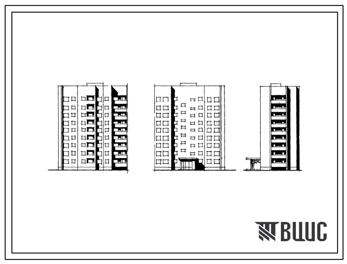 Типовой проект 124-014 Девятиэтажная блок-секция торцевая левая на 45 квартир (однокомнатных 1А-9, 1Б-9; двухкомнатных 2А-9, 2Б-9; трехкомнатных 3Б-9). Для строительства во 2В климатическом подрайоне