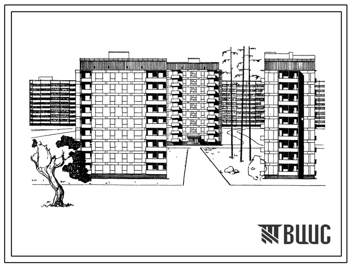 Типовой проект 87-082 9-этажная торцовая блок-секция на 36 квартир Т-1Б.2Б.2Б.3А (левая)