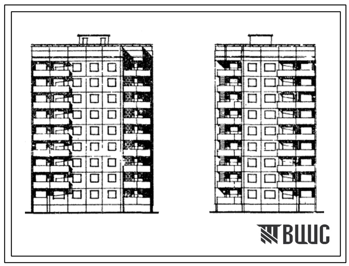 Типовой проект 94-046/1 Блок-секция 9-этажная 36-квартирная угловая правая рядовая, с торцевыми окончаниями. 2-Б-3А-3Б-3Б