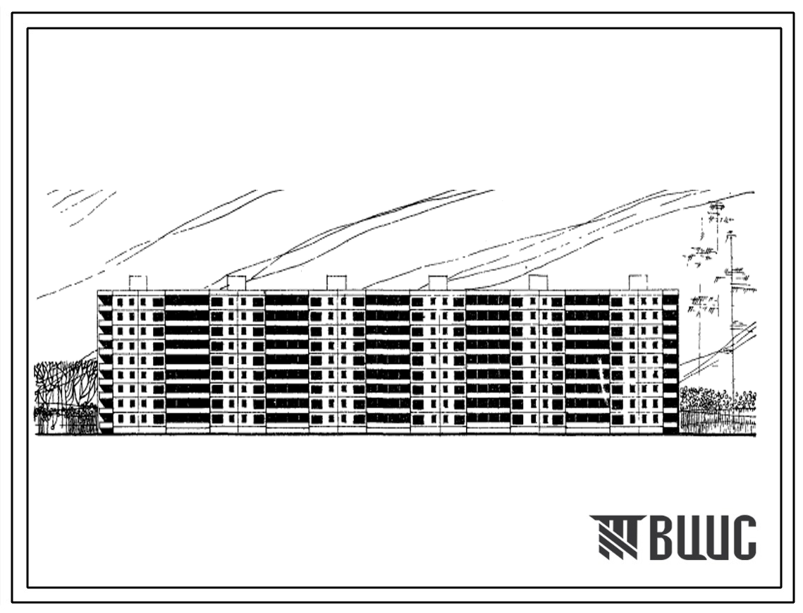 Типовой проект 111-99-4 9-этажный 6-секционный крупнопанельный жилой дом на 197 квартир  для строительства в 1В подрайоне и во 2 и 3 климатических районах. Для сельского строительства.