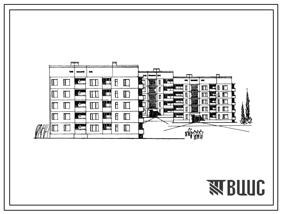 Типовой проект 135-054с Пятиэтажная блок-секция торцевая правая на 15 квартир (двухкомнатных 2Б-10, трехкомнатных 3А-5). С шагом поперечных стен 3,0 и 6,3 м для строительства в 4 климатическом районе сейсмичностью 7 и 8 баллов