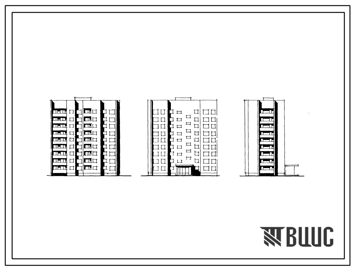 Типовой проект 124-013 Девятиэтажная блок-секция торцевая правая на 45 квартир (однокомнатных 1А-9, 1Б-9; двухкомнатных 2А-9, 2Б-9; трехкомнатных 3Б-9). Для строительства во 2В климатическом подрайоне