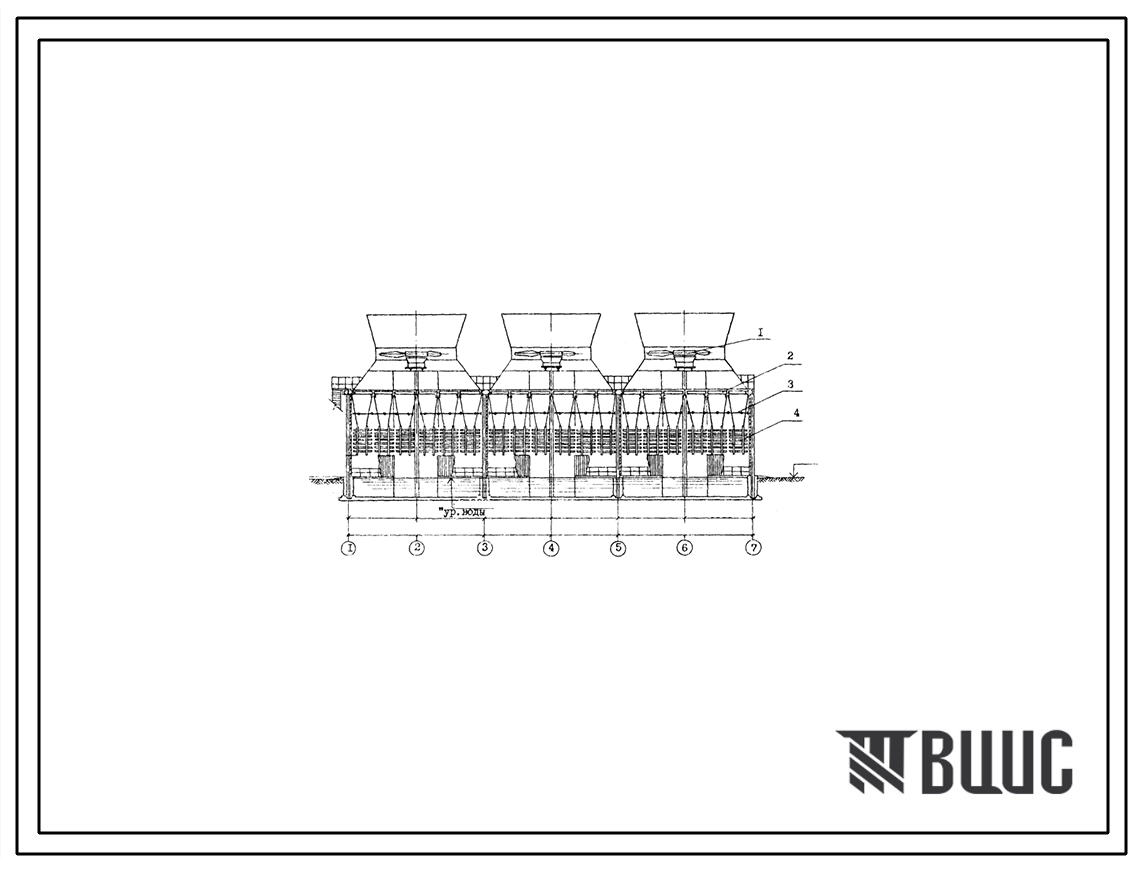 Типовой проект 901-6-93с.86 Градирня трехсекционная с вентиляторами 2ВГ70 капельная с секиями площадью 192 кв.м со стальным каркасом