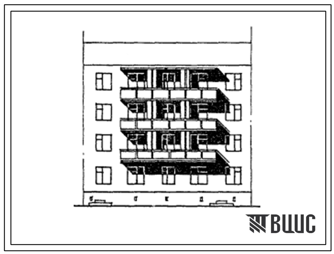 Типовой проект 175-09с.13.87 Блок-секция 4-этажная 12-квартирная 2Б.1Б.3Б рядовая с торцовыми окончаниями для Киргизской ССР