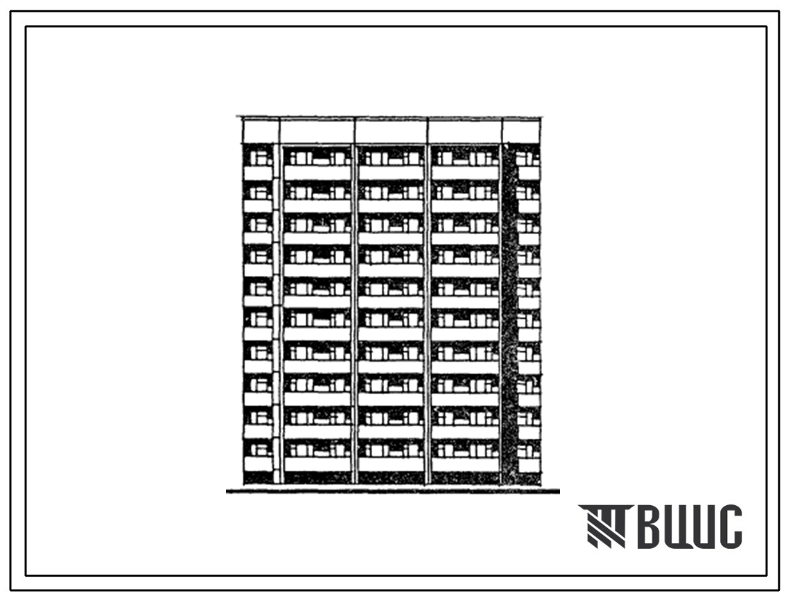Типовой проект 125-075.13.87 Блок-секция 10-этажная 50-квартирная рядовая с торцевыми окончаниями 3-1-1-1-3. Для строительства в Тюменской области.