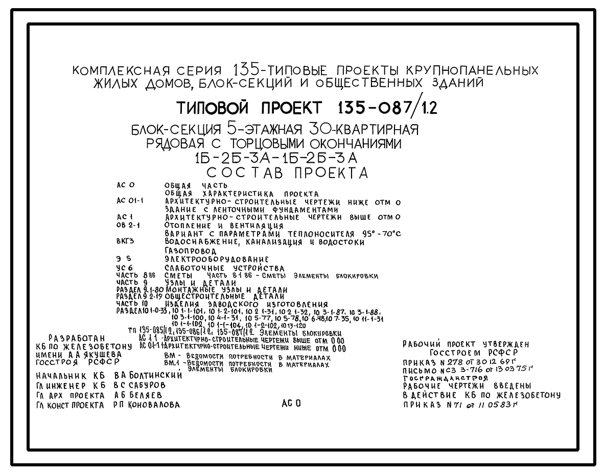 Чертежи типового проекта 135-087/1.2 в формате TIF из архива ВЦИС