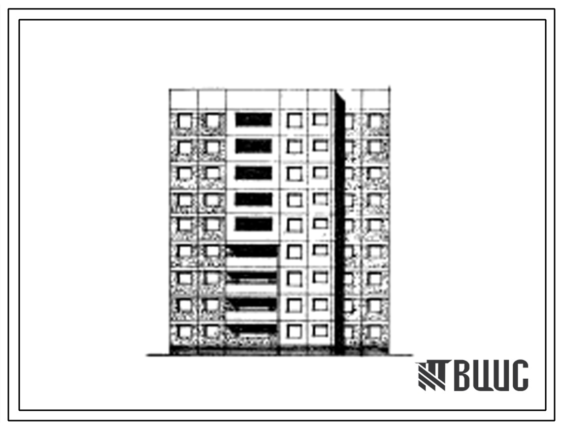 Типовой проект 97-07/1.2 Девятиэтажная блок-секция рядовая левая на 27 квартир (двухкомнатных 2Б-9, трехкомнатных 3Б-9, четырехкомнатных 4Б-9). Для строительства в 1В климатическом подрайоне