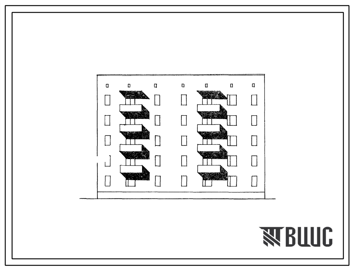 Типовой проект 87-086/1.2 Пятиэтажная блок-секция для малосемейных на 30 квартир 1А, 1А, 1А, 1А, 1Б, 2А