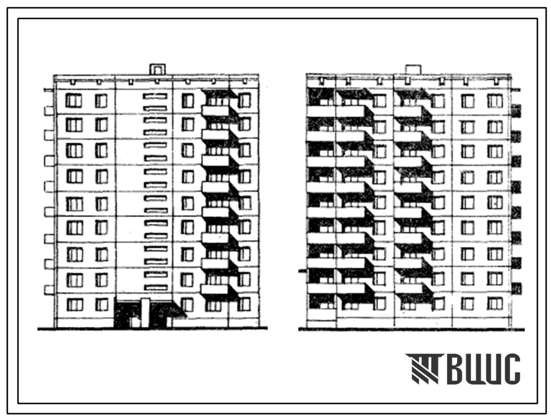 Типовой проект 75-026/1 Блок-секция 9-этажная 36-квартирная торцевая правая 1Б-1Б-3Б-4А