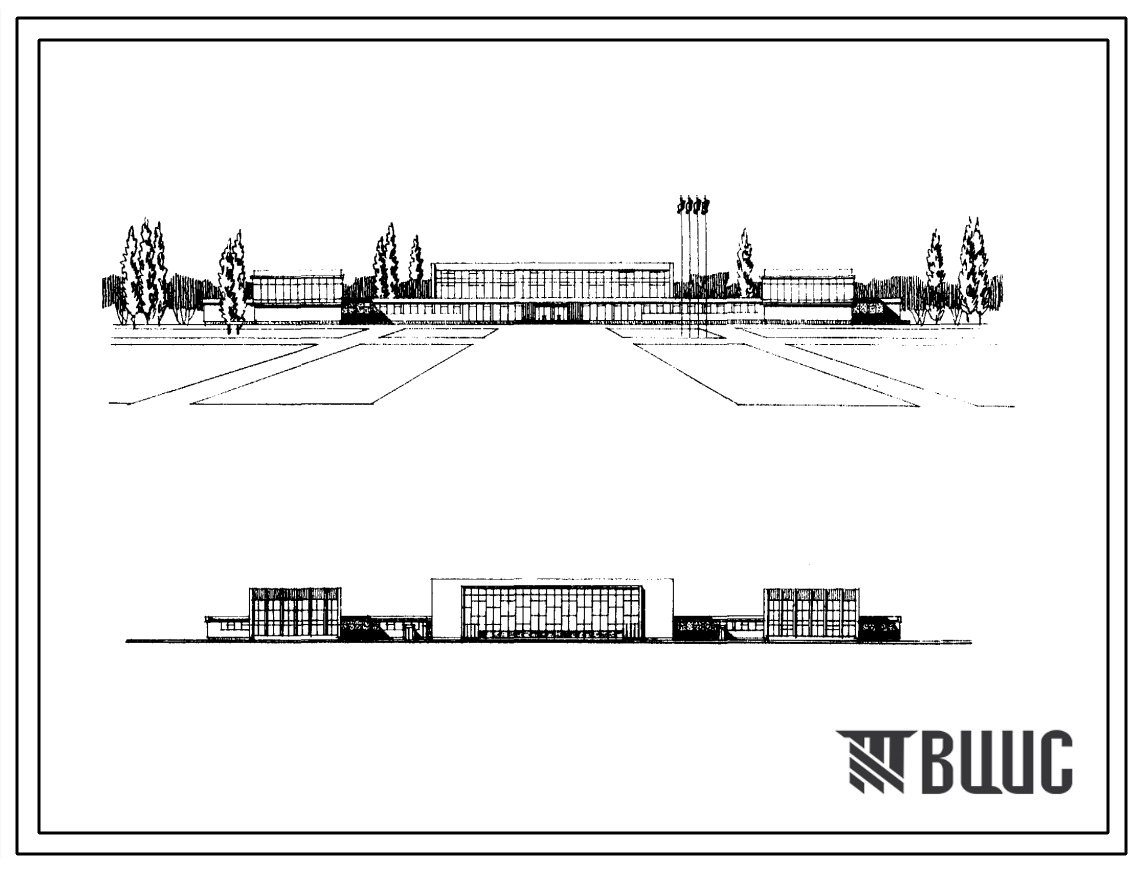 Типовой проект 294-2-8 Универсальный спортивный корпус блокированного типа. (Блоки:  1) игровой зал на 700 зрителей; 2) залы гимнастики и тяжелой атлетики; 3) бассейны). Для строительства во 2 и 3 строительно-климатических зонах.