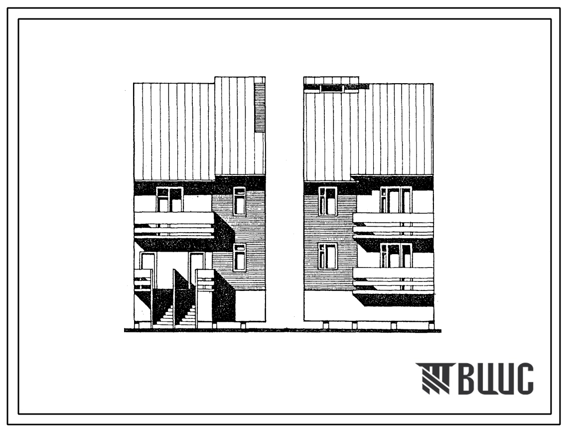 Типовой проект 204-032м.86 Блок-секция на 2 квартиры (двухкомнатных 2Б – 1, трехкомнатных 3Б – 1). Общая площадь 116 м2 (СТЕНЫ ИЗ КИРПИЧА, Перекрытия железобетонные. Для строительства на вечномерзлых грунтах