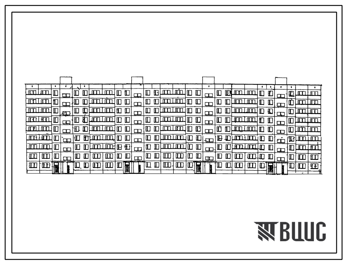 Типовой проект 1-515-04/9М  Четырехсекционный дом на 144 квартиры (однокомнатных  3, двухкомнатных  79, трехкомнатных  53, четырехкомнатных  9).