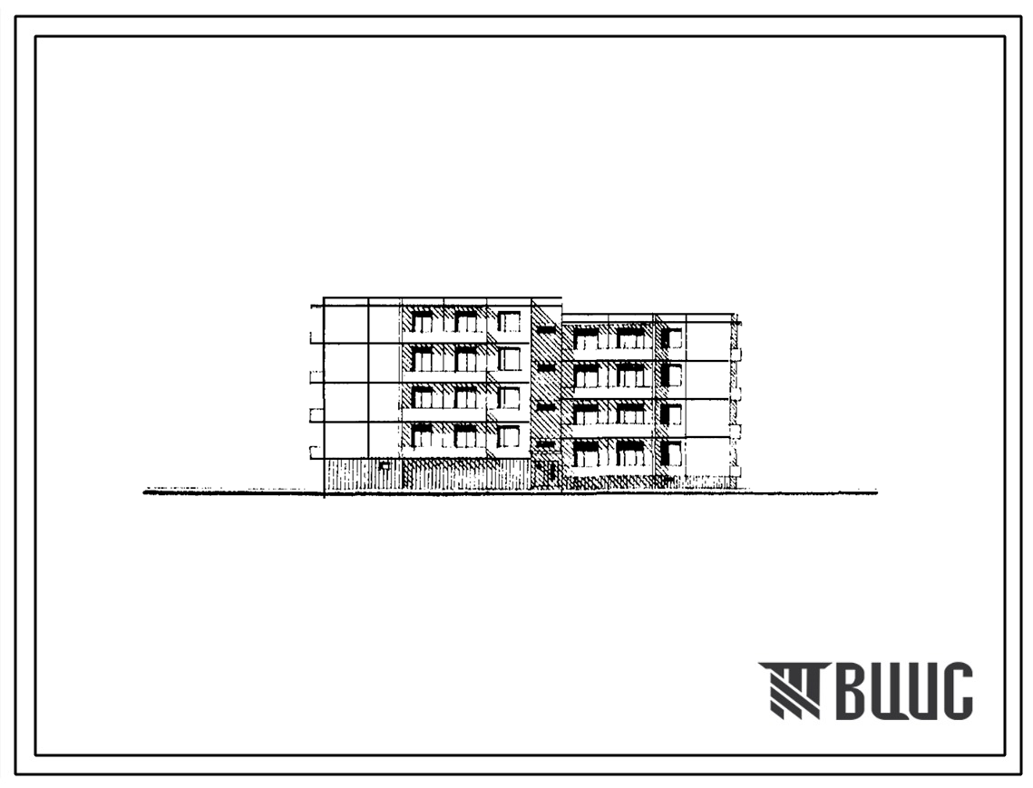 Типовой проект 111-121-45/1 Четырехэтажный односекционный 24-квартирный жилой дом (однокомнатных 1Б — 4, двухкомнатных 2Б — 12, трехкомнатных 3Б — 8). Для строительства в IВ климатическом подрайоне, II и III климатических районах.