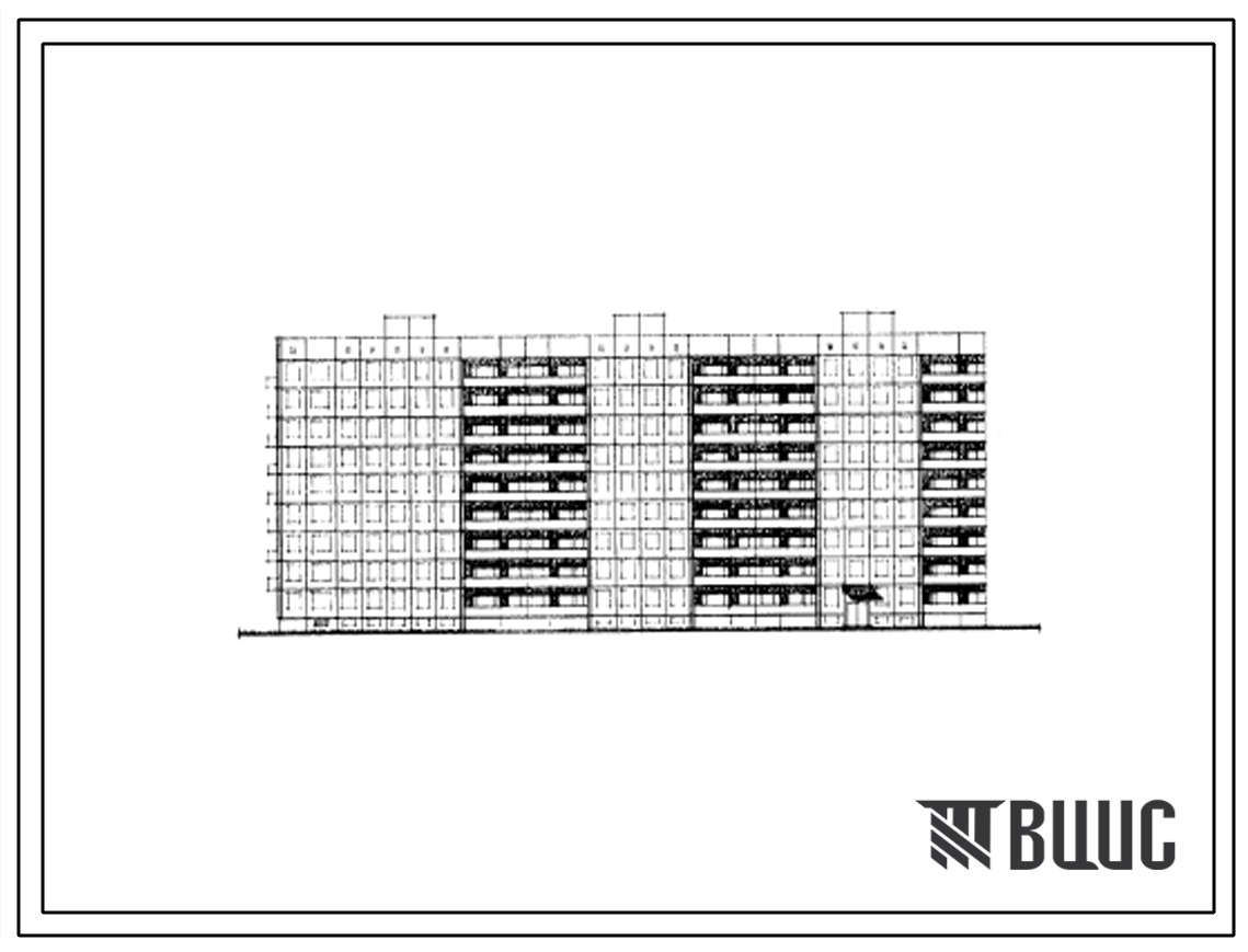 Типовой проект 1Лг-504Д-10 Девятиэтажный пятисекционный крупнопанельный жилой дом на 179 квартир (двухкомнатных  71, трехкомнатных  89, четырехкомнатных  19).