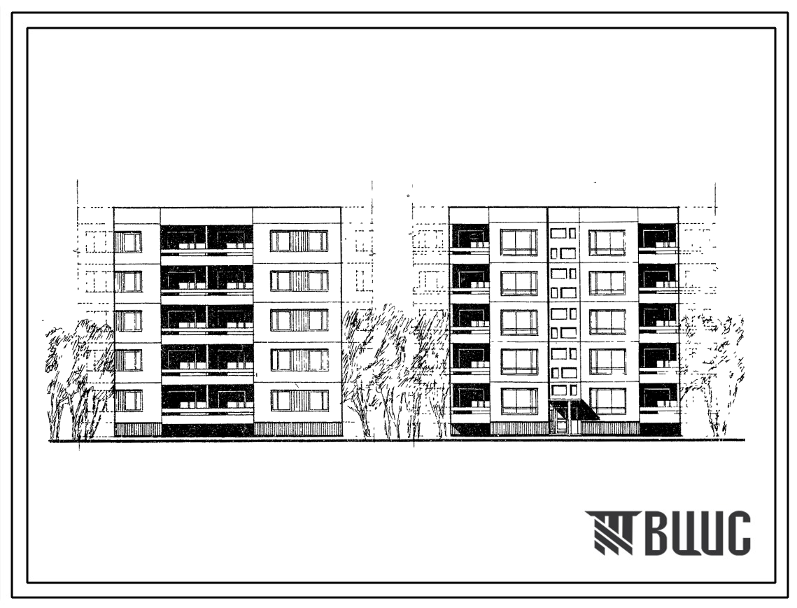 Типовой проект 99-07 Блок-секция пятиэтажного дома рядовая правая на 10 квартир (трехкомнатных 3Б-5, четырехкомнатных 4Б-5). Для строительства во 2 и 3 климатическом районах и 1В климатическом подрайоне.