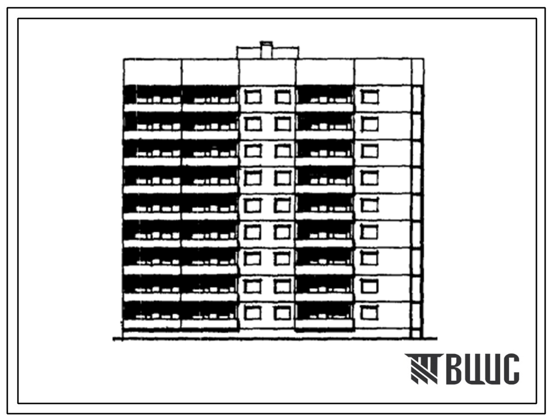 Типовой проект 163-03п/1 Девятиэтажная блок-секция торцевая правая на 63 квартиры (однокомнатных 1А-9, 1Б-18, двухкомнатных 2Б-27, трехкомнатных 3Б-9). Для строительства во 2 климатическом районе г.Харькова на грунтах 1-го типа просадочности