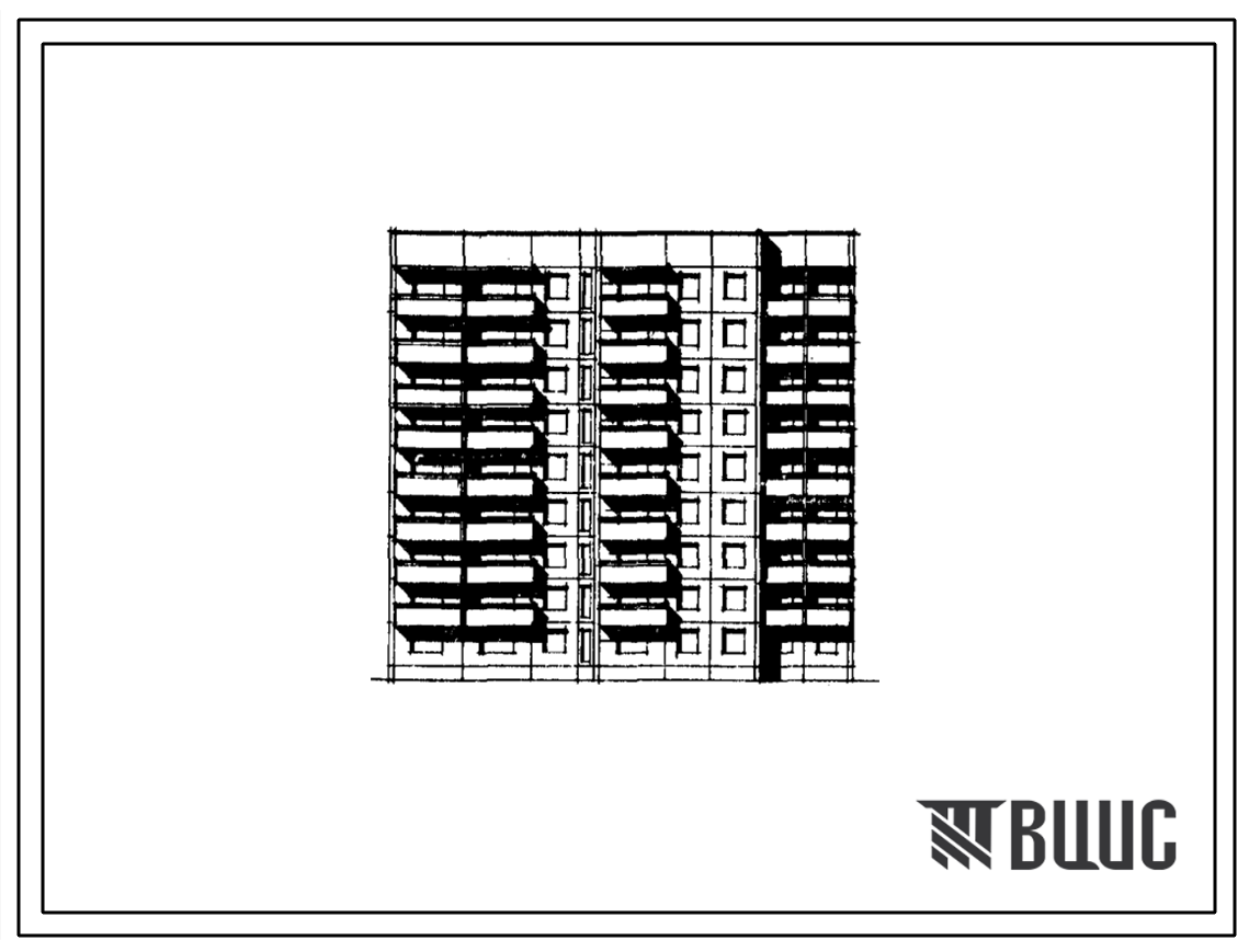 Типовой проект 97-075/1 Девятиэтажная блок-секция на 71 квартиру (однокомнатных 1А-35, 1Б-17, двухкомнатных 2А-18, 2Б-1) для малосемейных. Для строительства в 1В климатическом подрайоне