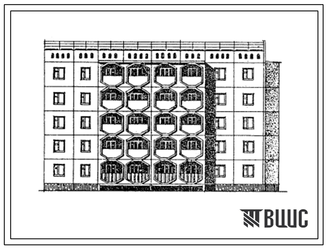 Типовой проект 76-0103сп.13.87 Блок-секция 5-этажная 25-квартирная торцевая правая 1.1.2-2.3 (шаг 3,0 и 3,6м). Для строительства в Узбекской ССР.