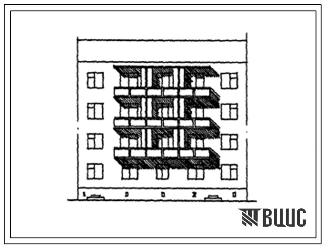 Типовой проект 175-05с.13.87 Блок-секция 4-этажная 12-квартирная 2Б.2Б.2Б рядовая с торцовыми окончаниями для Киргизской ССР