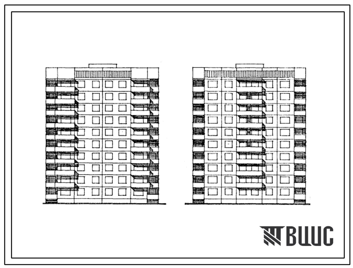 Типовой проект 90-138.2.13.87 Блок-секция рядовая 10-этажная 40-квартирная 2-2-3-3. Фасад 2 с трехслойными панелями.