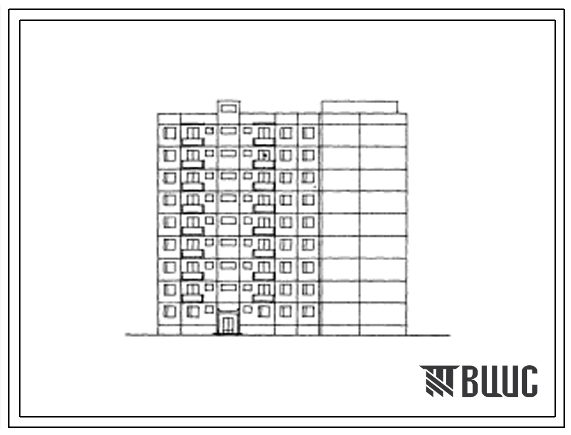 Типовой проект 127-038с/1 Девятиэтажная блок-секция крупнопанельная  угловая правая с расположением лестниц с внутренне стороны угла на 45 квартир (однокомнатных 1Б-18, трехкомнатных 3Б-18, четырехкомнатных 4Б-9). Для строительства в 4В климатическом подр