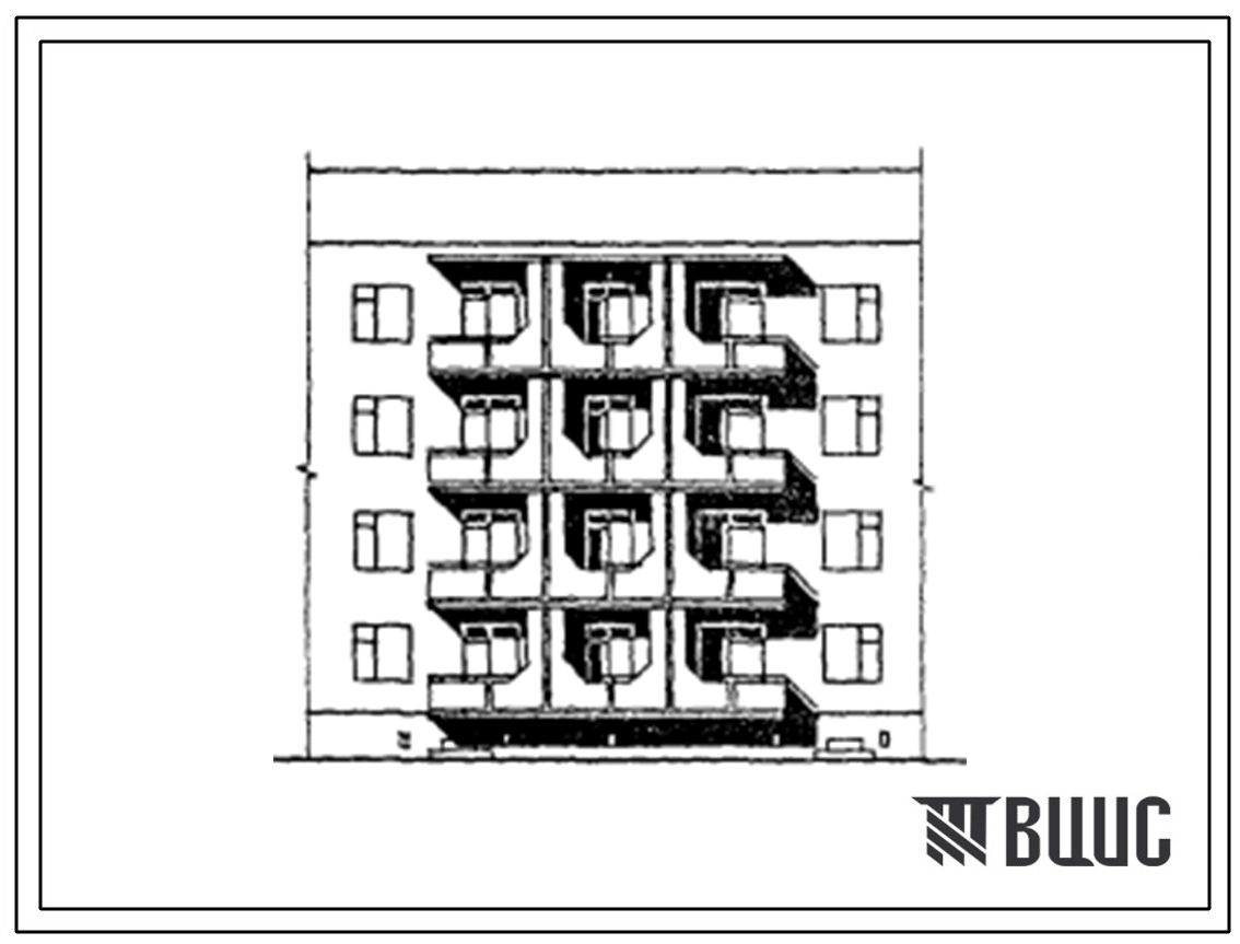 Типовой проект 175-021с.13.87 Блок-секция 4-этажная 8-квартирная 5Б.2Б рядовая с торцовыми окончаниями для Киргизской ССР