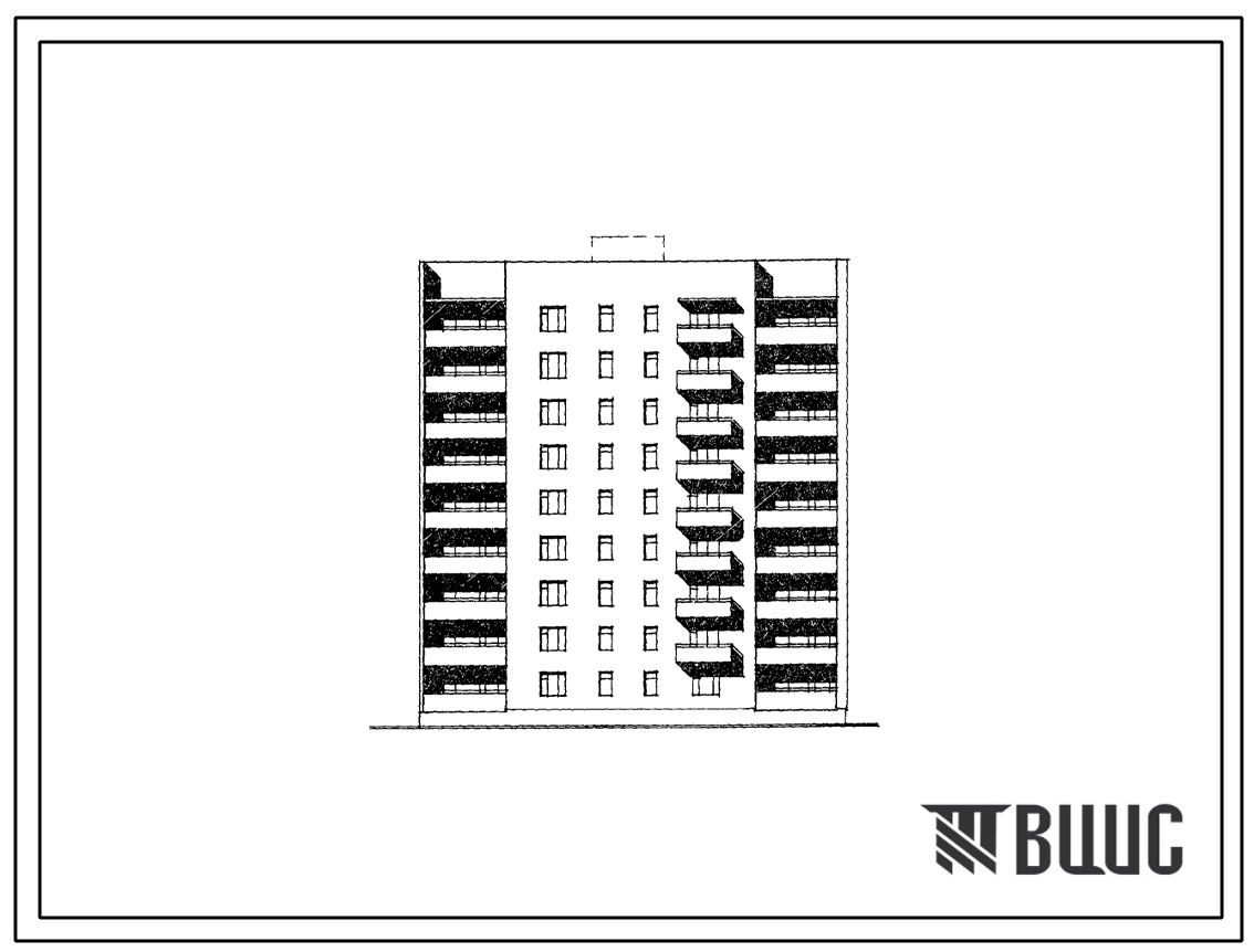 Типовой проект 87-020/75.2 9-этажная торцовая правая блок-секция Р-1Б-2Б-3Б-4Б на 36 квартир