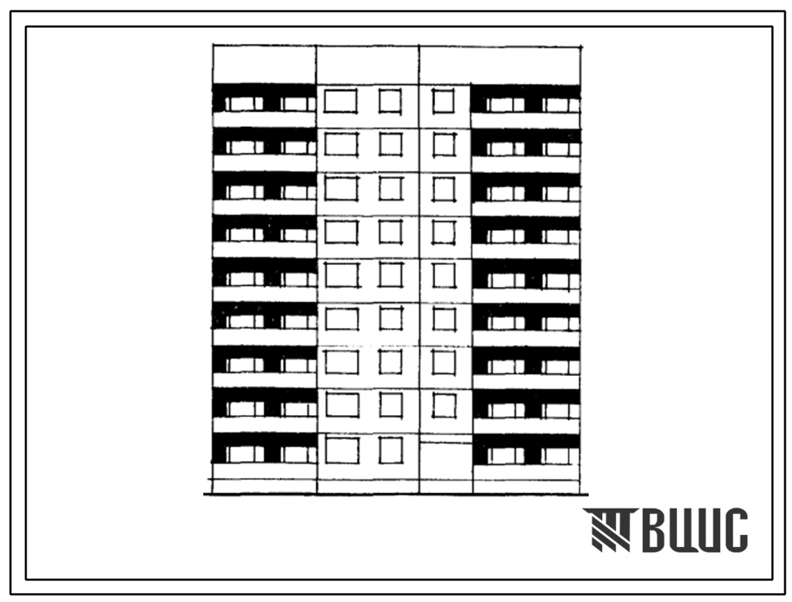 Типовой проект 1Лг-602-017/1 Блок-секция 9-этажная 35-квартирная рядовая правая 1А-2Б-2Б-3Б (для городского строительства в Латвийской ССР)