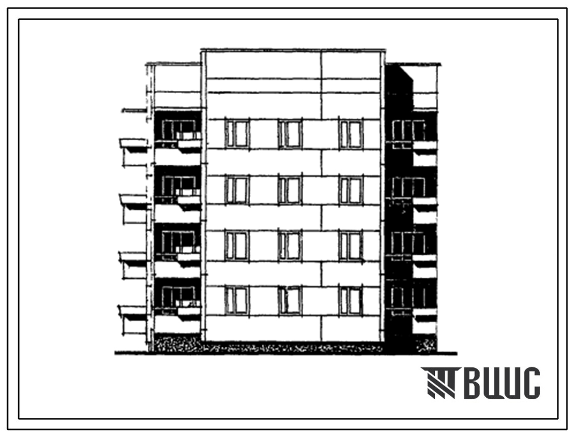 Типовой проект 26-037/1 Четырехэтажная 12-квартирная блок-секция торцевая 1Б-2Б-3Б левая.