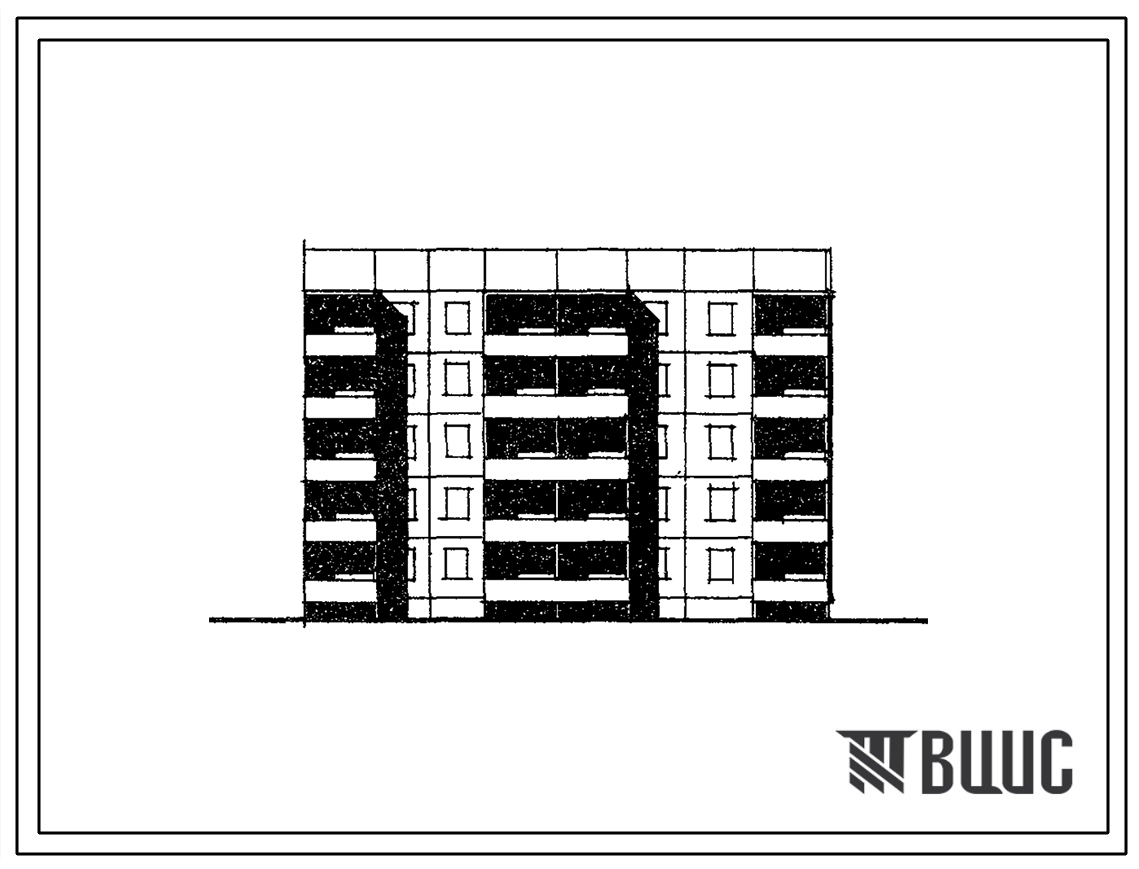 Типовой проект 105-016с/1 Пятиэтажная блок-секция торцевая правая на 25 квартир (однокомнатных 1Б-10, двухкомнатных 2Б-10, трехкомнатных 3Б-5). Для строительства в 3 климатическом подрайоне Киргизской ССР сейсмичностью 8 баллов