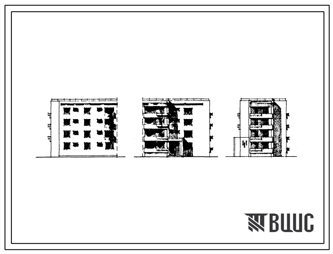 Типовой проект 77-060сп/1 Блок-секция четырехэтажного дома на восемь квартир торцовая левая ( двухкомнатных 2Б — 4, трехкомнатных 3А — 4). Для строительства в IVА и IVГ климатических подрайонах сейсмичностью 8 и 9 баллов на грунтах II типа просадочности.