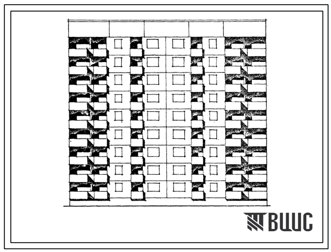 Типовой проект 119-08.85 Блок-секция рядовая с торцевыми окончаниями 9-этажная 36-квартирная 2Б-2Б-3Б-3Б. Для строительства во 2Б климатическом подрайоне Латвийской ССР.