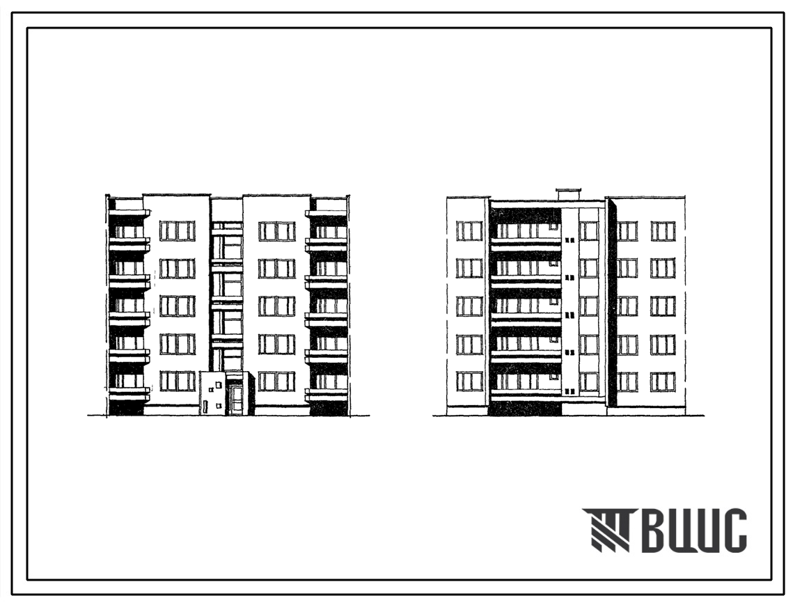 Типовой проект 89-014 Пятиэтажная рядовая с торцевым окончанием левая блок-секция на 15 квартир (однокомнатных 1Б-5, двухкомнатных 2Б-5, трехкомнатных 3А-5). Для строительства во 2В климатическом подрайоне Белорусской ССР
