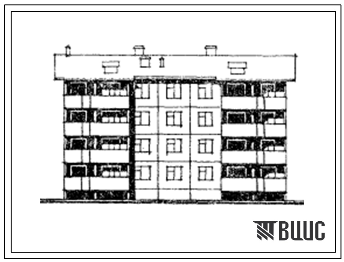 Фасады Типовой проект 121-0182.13.88 Четырехэтажная блок-секция рядовая с торцевыми окончаниями на 16 квартир. Для Костромской области
